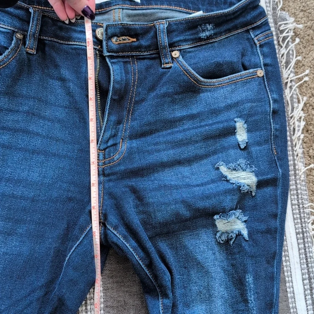 KanCan Women's Distressed Dark Blue Denim Jeans - Picture 8 of 8